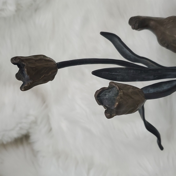 Vintage Wildwood Accent Bronze Candlesticks Tulip and Bird - Picture 7 of 12